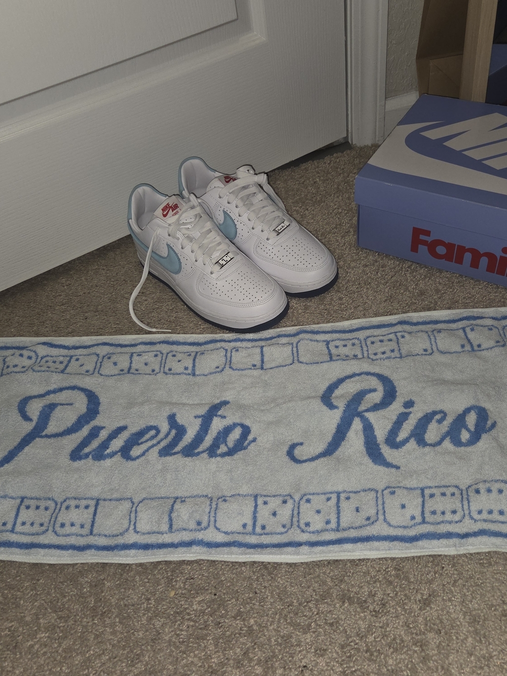 Nike Air Force 1 Low White with Light Blue PUERTO RICAN Men Size 8 / Women 9.5